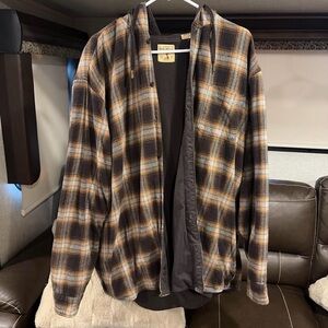 Red Head Plaid Hooded Shirt Jacket in Brown, Black & Tan